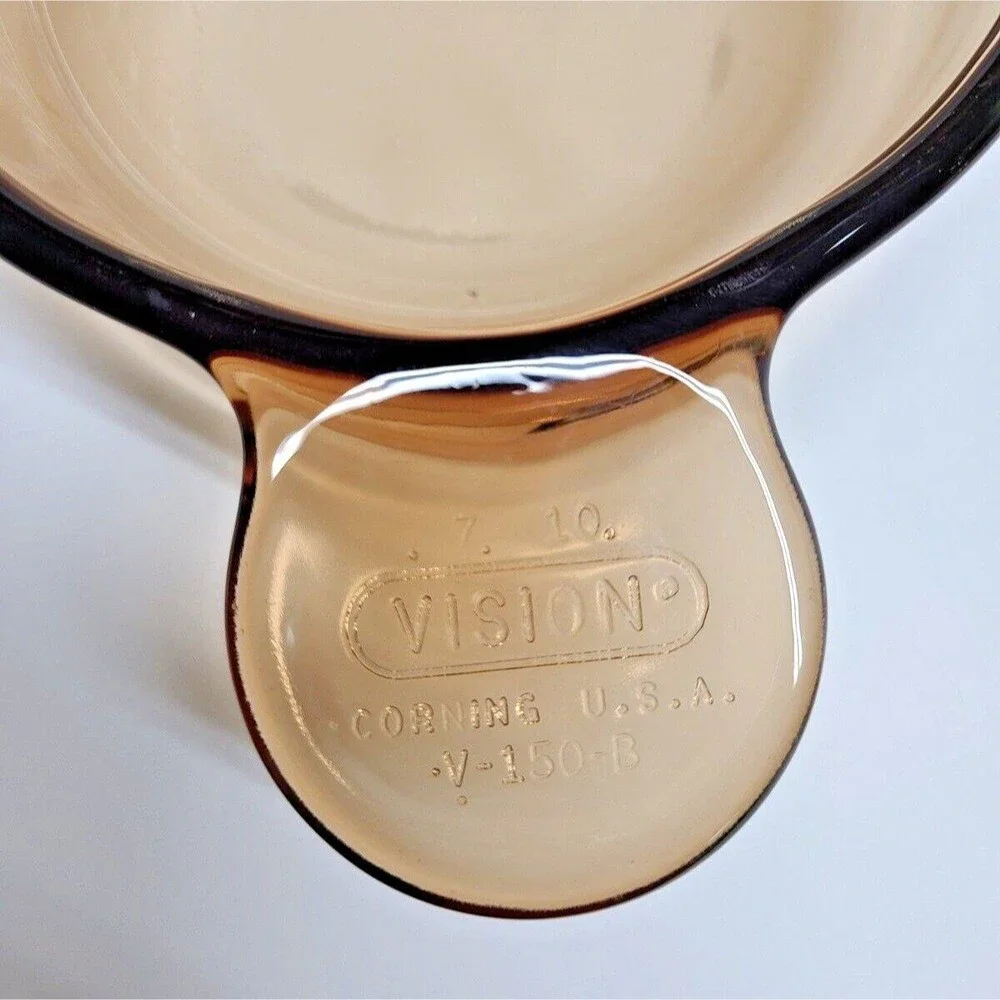 2 PCS Vtg Corning Visions Amber Glass Small Skillet Saucepans V-150-B USA